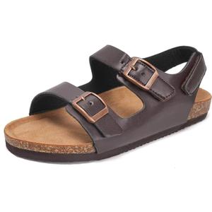 Torotto Toddler Kids Sandals Boys Girls Cork Footbed Sandals with Adjustable Buckle Casual Slides Open Toes Flat (Lhj385/Brown) 26