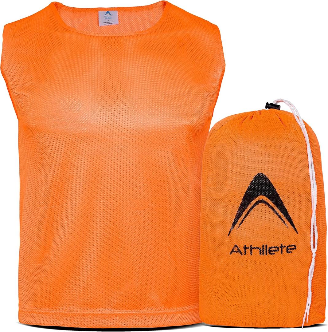 Athllete Boys Scrimmage Practice Vest - 12 Pack Numbered Soccer Pinnies, Small, Orange