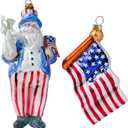 Blown Glass American Flag Ornament and Patriotic Santa Christmas Ornaments for Christmas Tree