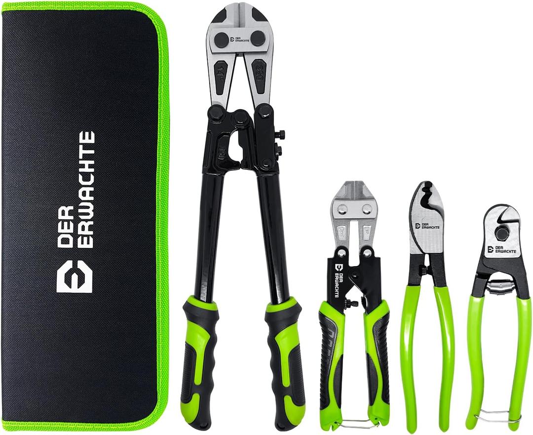 4-Piece Bolt Cutter Pliers Set, 14" Heavy Duty Bolt Cutter, 8" Mini Bolt Cutter, 8" Wire Cable Cutter, 8" Wire Rope Cutter with Carrying Bag, Cr-V Blade for Cutting Locks, Steel Wire, Chains