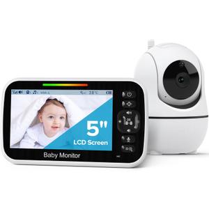 GoodBaby Baby Monitor with Camera and Audio - No WiFi, Remote Pan-Tilt-Zoom, Night Vision, Temperature Sensor, 2-Way Talk, 8 Lullabies, 30-Hour Battery Life960ft Long Range