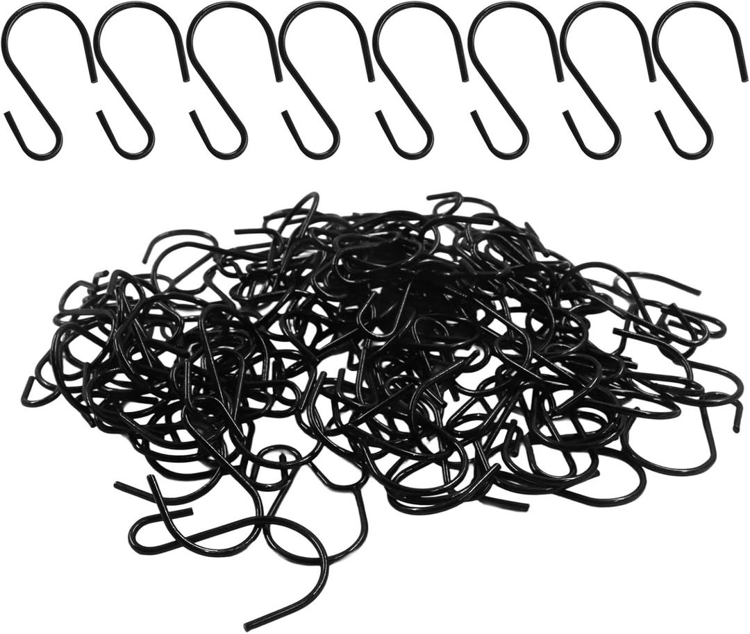 120Pcs Small S Hook 1 Inch, Ornament Storage S Shaped Hooks Bulk for Hanging Jewelry Chain Small Kitchenware Potted Plants, Black