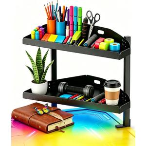 Yuxh Clamp Desk Corner Shelf 16 inch Cilp Under Table Corner Organizer, Black, M