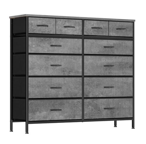VASICAR Gray Dresser for Bedroom with 12 Deep Drawers, Wide Chest of Drawers, 55" Wood Top TV Stand, Tall Fabric Storage Cabinet for Closet, Nursery, Kid's Room VASICAR Gray Dresser for Bedroom with 12 Deep Drawers, Wide Chest of Drawers, 55" Wood Top TV Stand, Tall Fabric Storage Cabinet for Closet, Nursery, Kid's Room