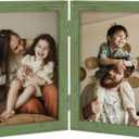 decorUhome Double 5x7 Picture Frame Vertical, Engineered Wood Bifold Photo Frame with Plexiglass for Tabletop Display, 5x7, Rustic Green