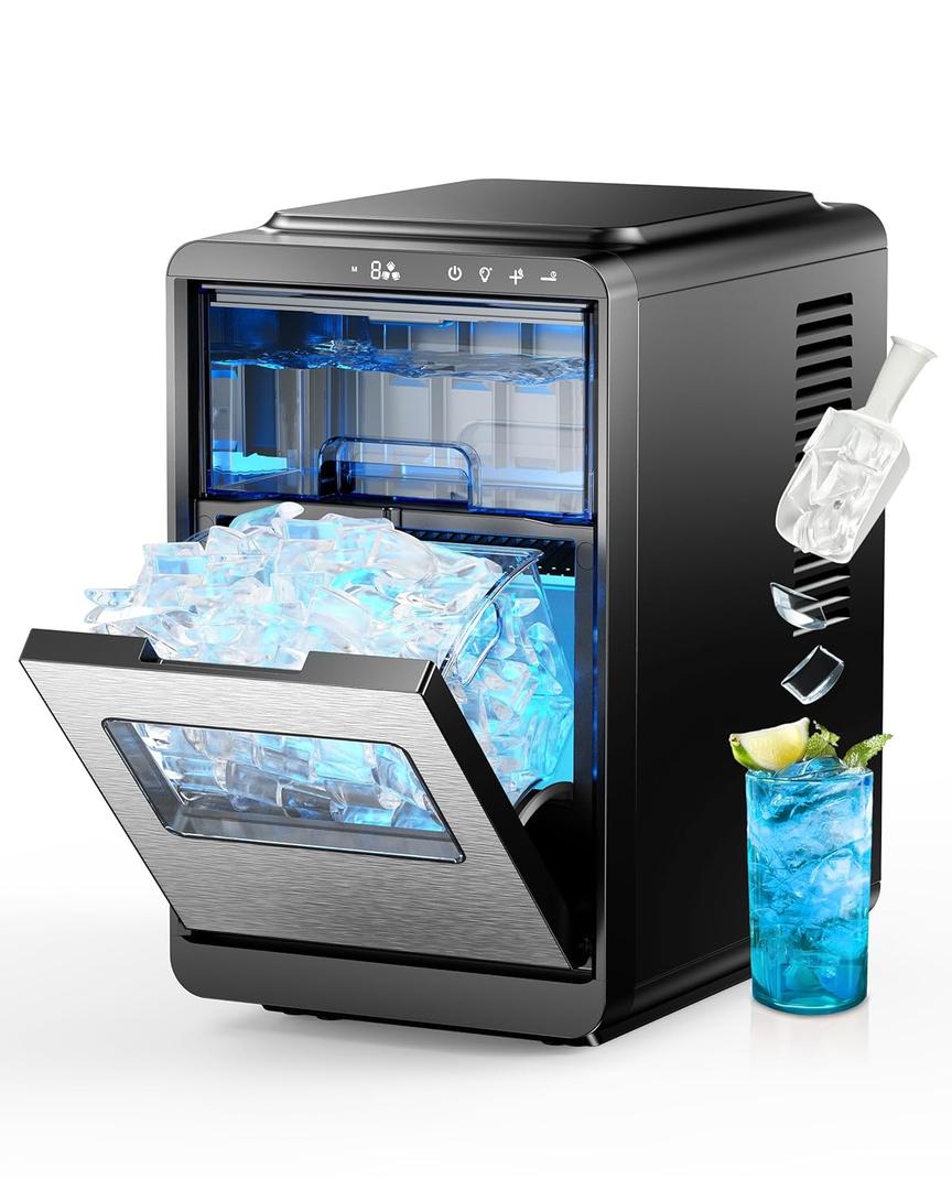 Crescent Ice Maker Countertop, 35Lbs/24H, Clear Ice Maker with Self-Cleaning & Timer, 16 Crystal-Clear Ice in 12 Mins, Countertop Ice Makers for Home, Office or Party