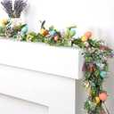 Suncalla 5 ft Easter Garland Decorations Easter Egg Garland with Lavender Flower Spring Decorations for Mantel Fireplace Indoor Wedding Party Stairs Table Home Decor