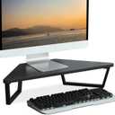 TEAMIX 26 inch Triangle Monitor Stand Riser, Desktop Corner Shelf with Metal Leg Wood Computer Stand with Storage Laptop Riser Office Organization (Black)