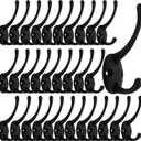 IBosins 32 Pack Black Coat Hooks Wall Mounted with 64 Screws Retro Double Hooks Utility Black Hooks for Coat, Scarf, Bag, Towel, Key, Cap, Cup, Hat