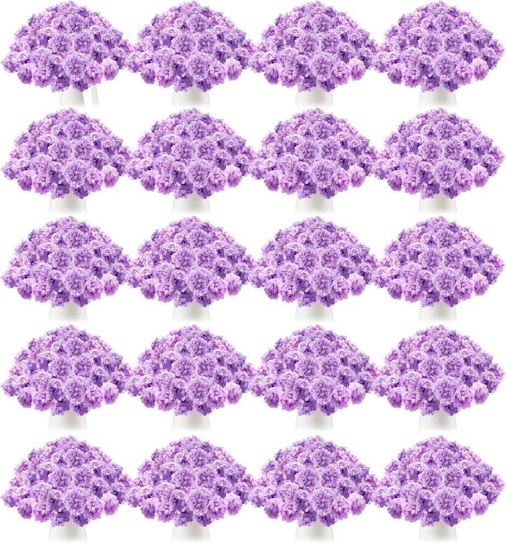 Tigeen 200 Pcs Hydrangea Artificial Flowers Bulk 7.48 Inch Artificial Hydrangeas with Removable Stems Faux Flowers Wedding Decor for Home Garden Party Decoration DIY Project (Lavender)