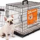 24 inch Heavy Duty Foldable Wire Dog Crate with Double Doors, 24.61"L x 17.52"W x 19.69"H