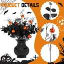 12 Pcs Halloween Decorations Artificial Flowers with Pumpkins, Maple Leaf Floral Stems Black Eucalyptus Halloween Centerpiece for Tables Vase Fillers Gothic Party Ornaments and Picks