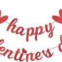 Red Glitter Happy Valentines Day Banner Valentine's Day Banner Valentines Banner Decorations for Happy Valentines Day Party Decorations