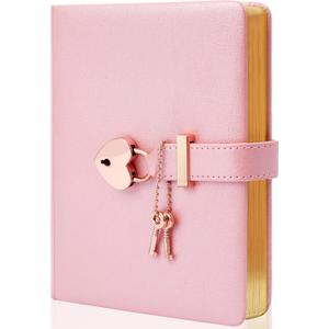 CAGIE Diary with Lock for Girls Ages 8-12 Journal with Lock and Key 296 Gold Edged Pages Heart-Shaped Locked Journal for Women Teen Girls with Gift Box (A - Pearl Pink)