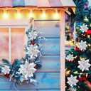 24 Christmas Glitter Artificial Poinsettia Flowers Xmas Poinsettia Artificial Wedding Flowers Decorations Xmas Tree Ornaments with Clips for Party Favors, 6 Inch, 4 Inch, 3 Inch (Silver)
