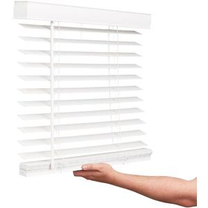 LOTUS & WINDOWARE Cordless Faux Wood Blinds, 35" Wide x 60" Long, Smooth, Snow White, 2 Inch Horizontal Blinds  for Living Room, Bedroom, Interior Door Windows (35 x 60, Snow White)