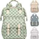Corduroy Laptop Backpack for Women 15.6 Inch Stylish College School Bookbag, Business Work & Travel Computer Backpacks (Checkered Green)