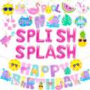 Splish Splash Birthday Decorations Foil Balloons Pool Birthday Party Banner Summer Pool Party Hanging Swirls for Girls Summer Beach Party Hawaiian Luau Tropical Party Decorations