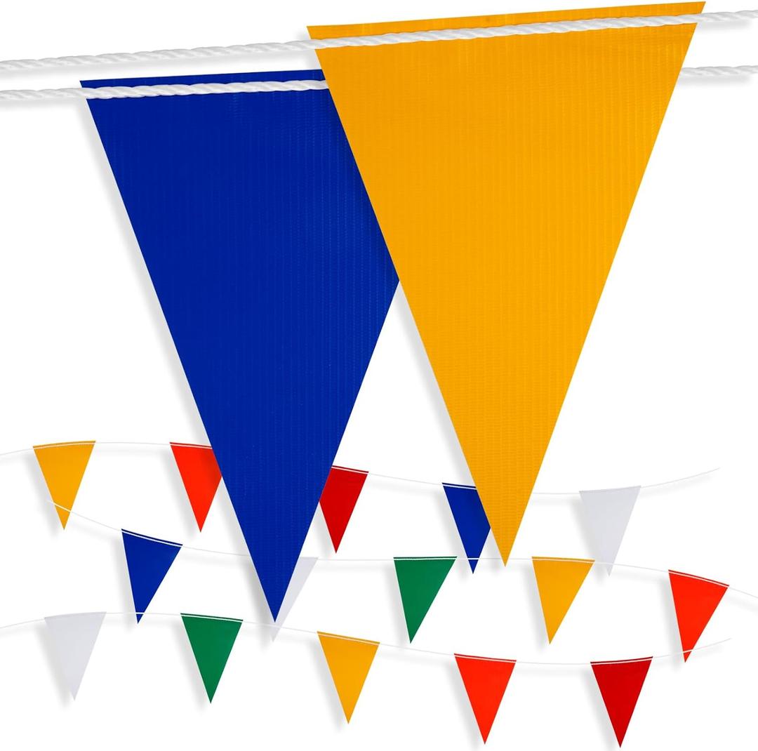 Multicolor Pennant Safety Flags, Perimeter Warning Flag Banner Line, For Flagging Construction/Traffic Barrier/Parking Lot/Rooftop/Backstroke/Party & Special Events 7" X 10" Pennants on 100' Rope