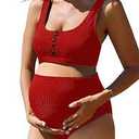 High Waist Maternity Swimsuit Two Piece Pregnancy Swimwear Bikini Bathing Suits for Women Maternity Swimsuits 2XL