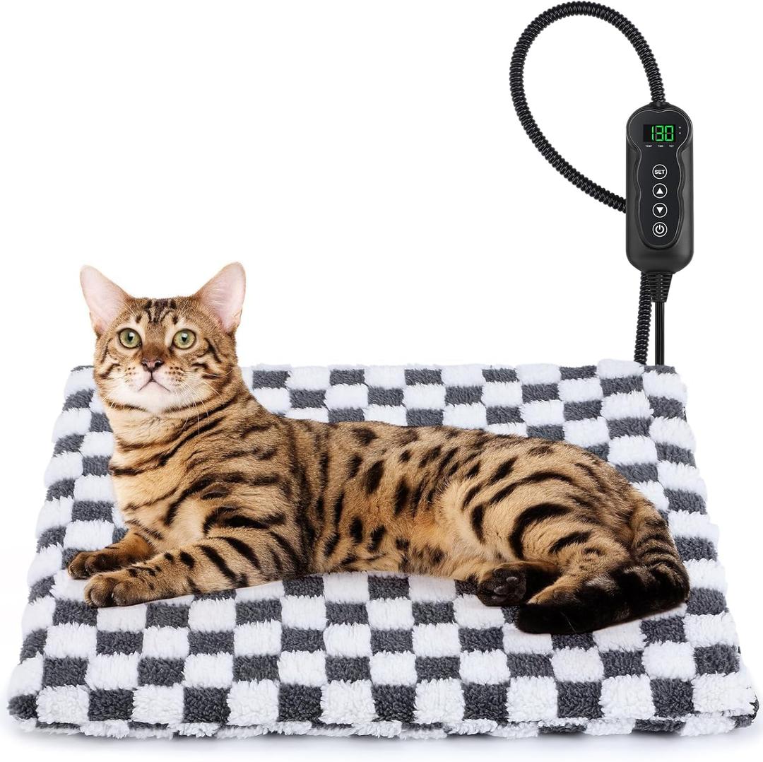 MIXJOY Heated Cat Bed, 11 Adjustable Temperature Cat Heating Pad Indoor with Timer, Pet Heating Pads for Cats Dogs, Electric Dog Heat Pad with Washable Cover, Heated Pet bed-18''x16'', Small (Grey)