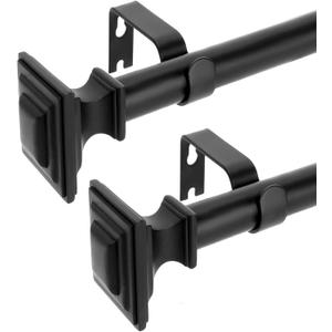 2 Pack Curtain Rods for Windows 28 to 48 Inch(2.3-4 Feet),1" Diameter Black Drapery Rods with Square Finials,Size:18-45 Inch,Matte Black