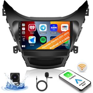 2+64G Android 13 Car Stereo for Hyundai Elantra 2011-2013 with Wireless Apple CarPlay Android Auto, 9" Touchscreen in Dash GPS Radio with Navi WiFi Bluetooth FM RDS HiFi/EQ-Audio SWC + Backup Camera