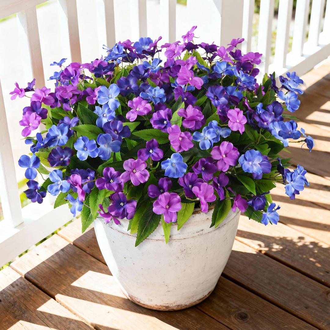 Hommyea Artificial Fake Flowers for Outdoor, 6 Bundles UV Resistant Faux Plants Decoration Silk Flowers No Fade Plastic Flowers for Outside Planters Home Porch Patio Yard Garden Decor