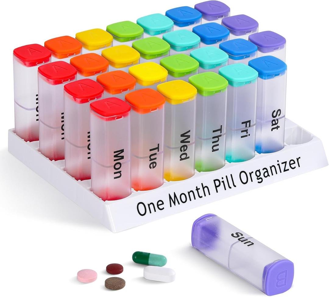 CAidRE Monthly Pill Organizer 2 Times a Day - 28 Day Pill Box AM PM, Clear One Month Pill Case for Vitamins, Supplements, Medications - Daily Medicine Organizer for Home & Travel