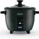 Oster 6-Cup Rice Cooker with Steamer Tray, Electric Rice Maker, Automatic Keep Warm, Nonstick Inner Pot, Black