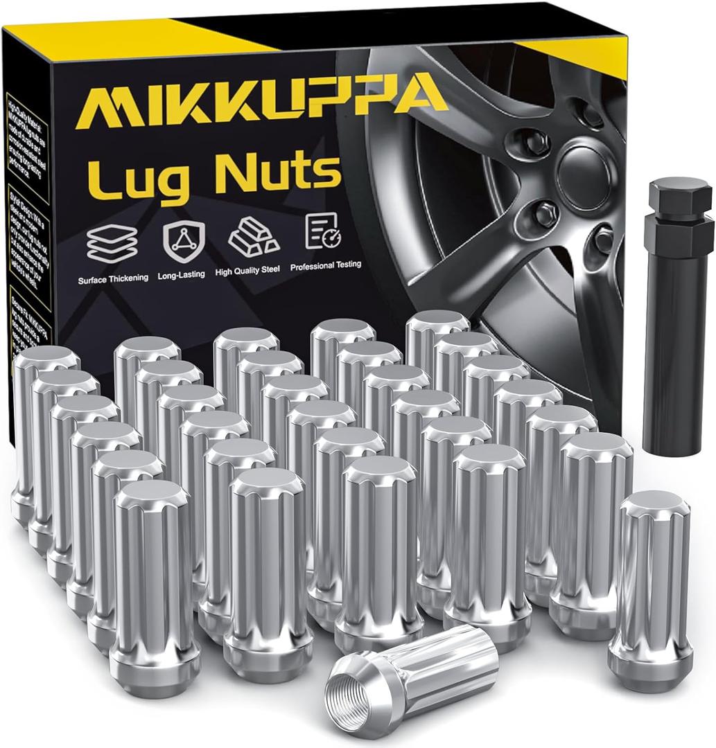 MIKKUPPA M14x2.0 Wheel Lug Nut - Replacement for 1999-2004 Ford F-250 Super Duty F-350 Super Duty Aftermarket Wheel - 32pcs Chrome Closed End Lug Nuts with 1 Socket Key