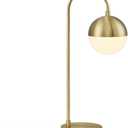 Mid Century Modern Table Lamp - Gold & White Glass Shade for Bedside, Living Room, Office