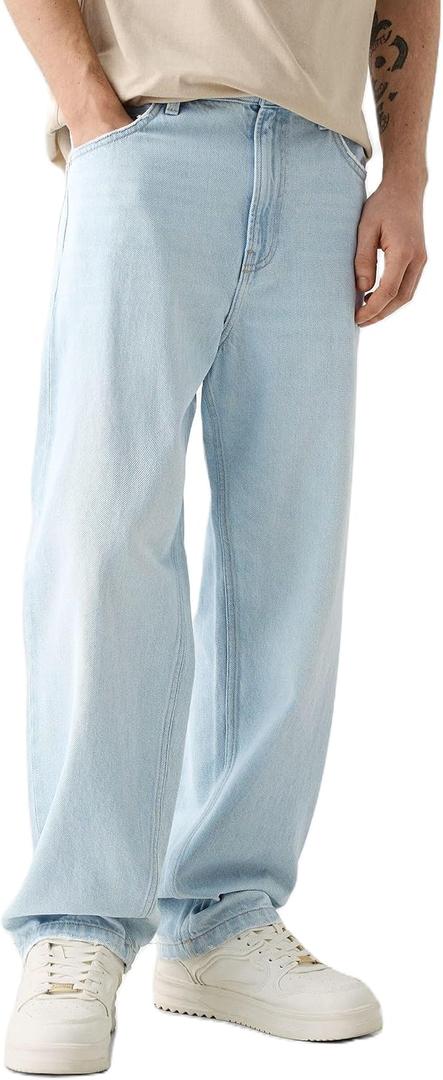 Men Y2k Skater Jeans Vintage Low Rise Baggy Straight Leg Jeans Casual Stretch Loose Fit Denim Pants Streetwear (Blue, XL)