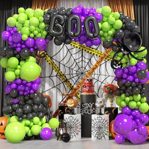 Halloween Balloon Arch Kit With Black Green Purple Balloons Spider BOO Foil Balloons for Halloween Birthday Party Decorations