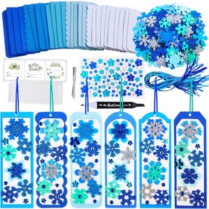 Winlyn 24 Sets Christmas Craft Kits Winter Crafts DIY 3D Christmas Snowflake Bookmarks Art Sets Snowflake Foam Stickers Arts and Crafts for Kids Party Favor Holiday Seasonal Home Classroom Activities
