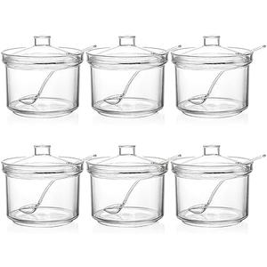 ZEAYEA Set of 30 Clear Acrylic Sugar Bowl, 14 oz Seasoning Box Condiment Pots with Spoon and Lid, Sugar Spice Salt Canister for Home Kitchen, Coffee Bar, Restaurant