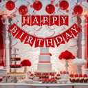 Red Birthday Decorations Kit - 16-Piece Set with Pre-Strung Happy Birthday Banner, Honeycomb Balls, Garland & Swirls | Red Theme Party Supplies for Women Girls Kids, Teens Adults