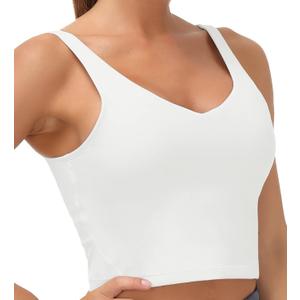 Women’s Longline Sports Bra Wirefree Padded Medium Support Yoga Bras Gym Running Workout Tank Tops (Off-White, Medium)