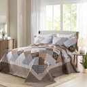 HoneiLife Oversized King Bedspreads 120x120-3 Pcs California King Quilt, Extra Large Quilt Sets All Season Use,Rustic Bedding Sets King Size,Reversible Coverlet Lightweight Microfiber Bed Quilts (Brown-border)