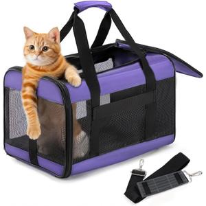 Conlun Cat Carrier Airline Approved, Soft-Sided Dog Carrier with Inner Safety Leash, Pet Transport Carrier for Small-Medium Cats Puppies up to 15 Lbs, Collapsible Travel Kitten Carrier Bag -Purple M (17.0"L x 11.0"W x 11.0"H)