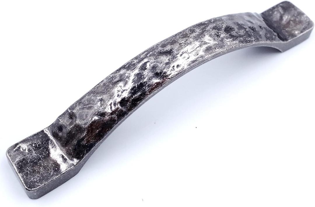 Jetland Arched Hammered Cabinet Pulls - 4-Pack, Aged Silver, 4" Hole Centers, Rustic Solid Cast Handle Pulls for Dresser Nightstand Furniture, HT0611OS102