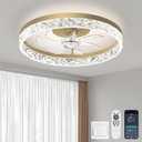 Flush Mount Golden Ceiling Fans with Lights Low Profile and Remote 20 Inch Smart Modern Led Lights for Bedroom Kids Room Garage and Living Room