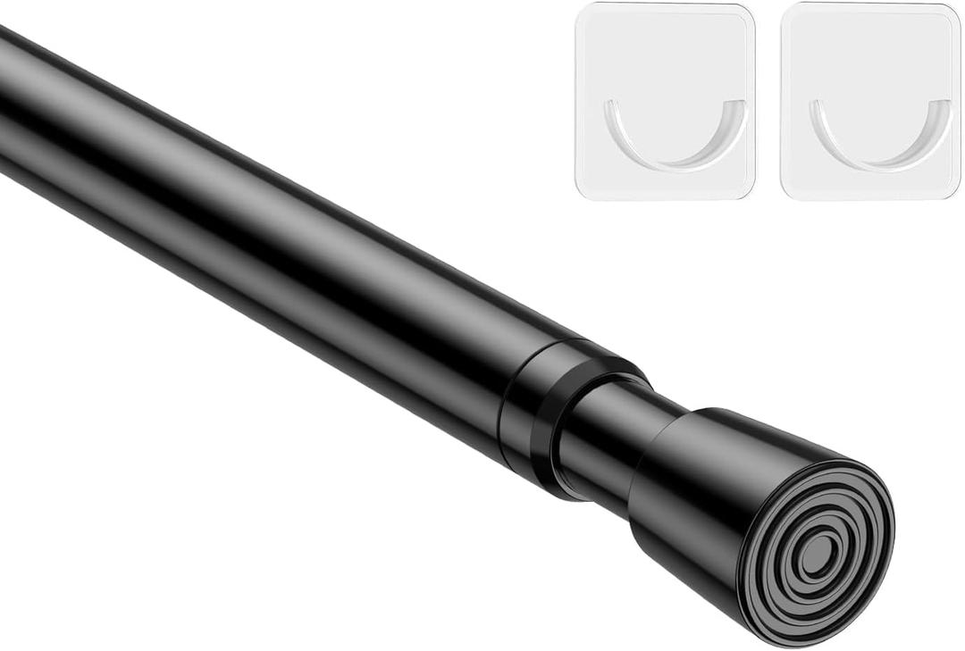 MEXAU 1Pack Spring Tension Curtain Rod 2639 inch Black Adjustable Spring Rod Extendable Tension Rod For Kitchen, Bathroom, Window, Bookshelf, Closet