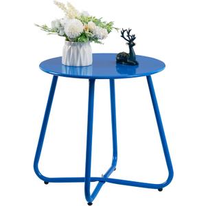HollyHOME Round Metal Side Table, Rust-Resistant Patio Small Plant Stand, Outdoor 17.32'' Portable End Table for Balconies, Gardens, Living Rooms and Bedrooms, Deep SkyBlue