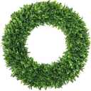 LZNPA Boxwood Wreaths for Front Door Realistic 22InchSpring Wreaths for Front Door Outside Front Door Wreath All SeasonGreen Wreath for Spring Farmhouse Porch Wall Wedding Room Home Decor