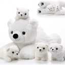 Leitee 5 Pcs Polar Bear Stuffed Animal with Babies Inside Winter Large White Mommy Lying Polar Bear Plush with 4 Cuddly Baby Plushies in Belly Gifts for Boys Girls Birthday Holiday Decorations