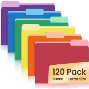 SUNEE File Folders, 120 Pack Manilla Folders 8.5 x 11, Colored File Folders Home Office School Supplies for Documents Files Paper, 6 Assorted Colors