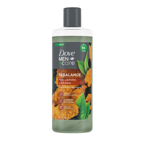 Dove Men+Care Rebalance Body Wash Tea Leaves and Chaga 4 Count With Vitamin and Mineral Complex Moisturizing Body Wash with Plant-Based Ingredients 18 oz