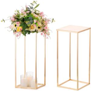 Sziqiqi Wedding Centerpieces Vase For Tables With Plates - 2 Pcs Metal Column Geometric Flower Stand 23.6in Gold Flower Display Rack Decorations For T-Stage Reception Party Fiesta Event Home Christmas