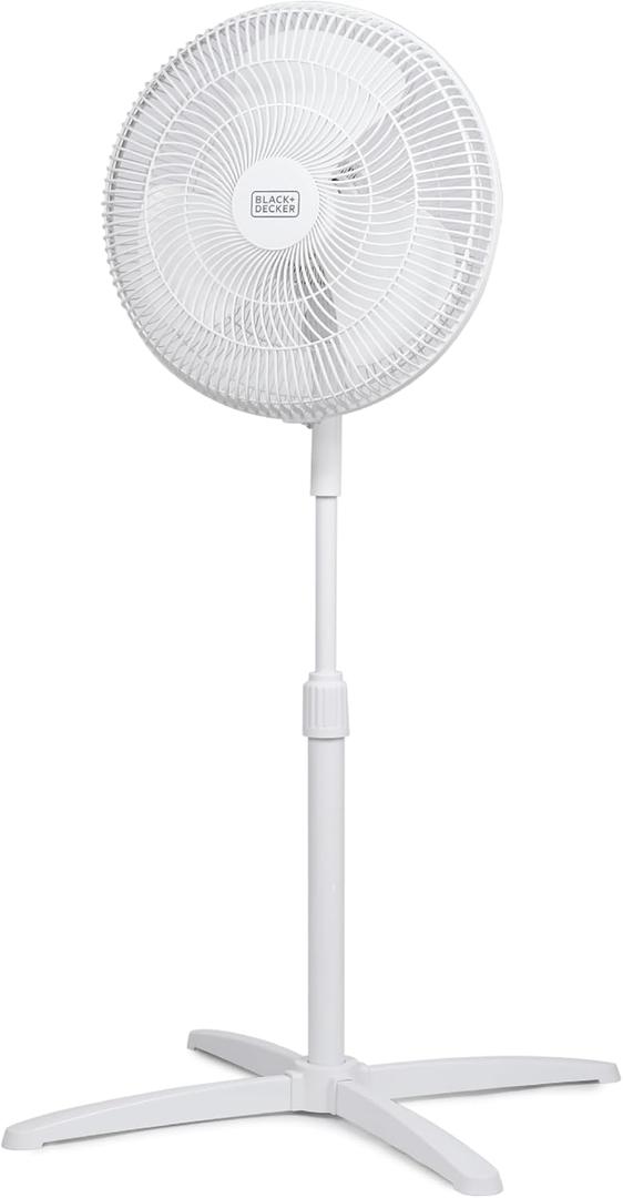 BLACK+DECKER 16-Inch Pedestal Fan, BFP16MXW, Oscillating Fan for Home and Office, Standing Fan with 3 Speed Settings, Height Adjustable with Adjustable Head Tilt, White